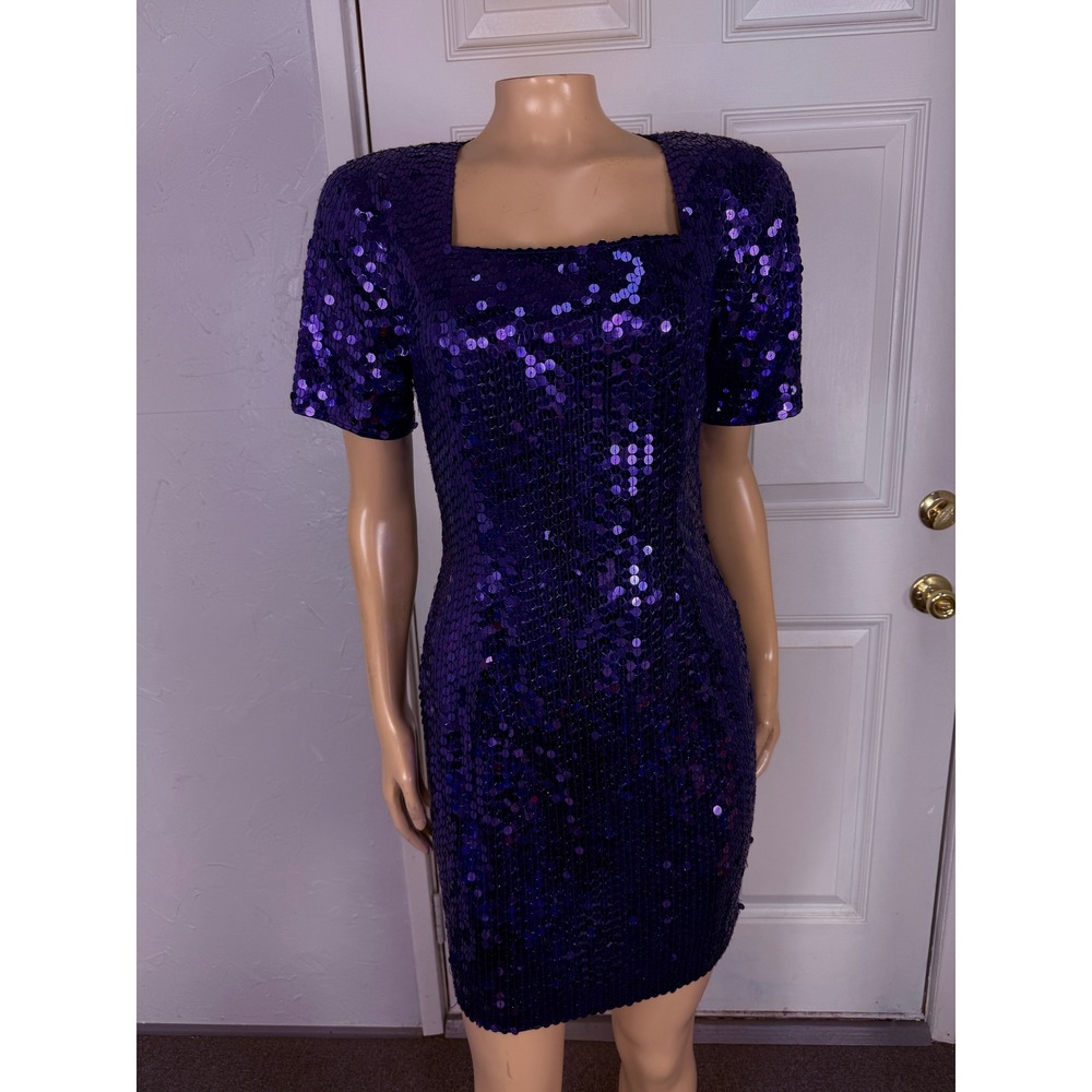 Vintage 90s Niteline Della Roufogali Sequin Dress Formal Party Mini 10 R3-25